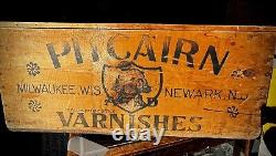 Antique Vintage pitcairn Varnish Wood Crate Box With Lid Advertising Sign Paint