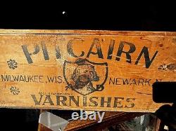 Antique Vintage pitcairn Varnish Wood Crate Box With Lid Advertising Sign Paint