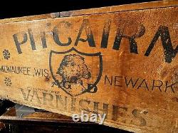 Antique Vintage pitcairn Varnish Wood Crate Box With Lid Advertising Sign Paint