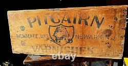 Antique Vintage pitcairn Varnish Wood Crate Box With Lid Advertising Sign Paint