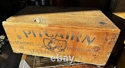 Antique Vintage pitcairn Varnish Wood Crate Box With Lid Advertising Sign Paint