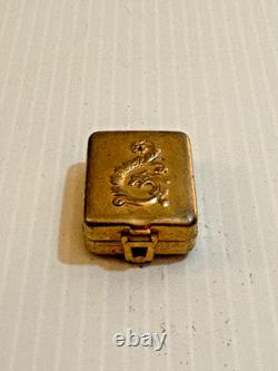 Antique Vtg Dragon Miniature Stamp Trinket Pill Box w Hidden Hook Hanger
