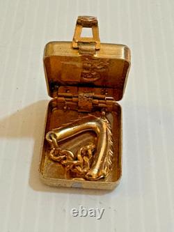 Antique Vtg Dragon Miniature Stamp Trinket Pill Box w Hidden Hook Hanger