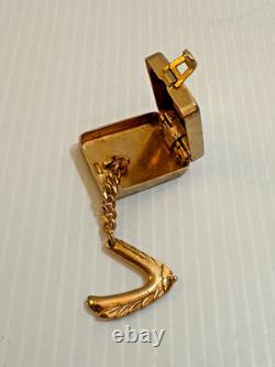 Antique Vtg Dragon Miniature Stamp Trinket Pill Box w Hidden Hook Hanger