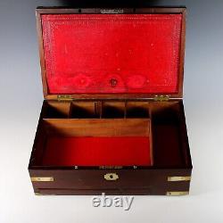 Antique Walnut Campaign Box Brass Bound Secret Compartments