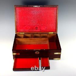 Antique Walnut Campaign Box Brass Bound Secret Compartments