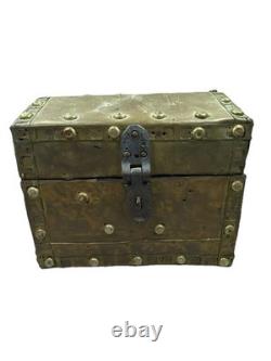 Antique Wood & Brass Hand Crafted Hinged Half Round Top Storage Box Vintage