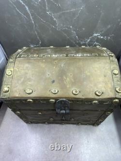 Antique Wood & Brass Hand Crafted Hinged Half Round Top Storage Box Vintage