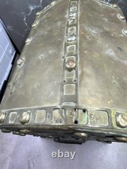 Antique Wood & Brass Hand Crafted Hinged Half Round Top Storage Box Vintage