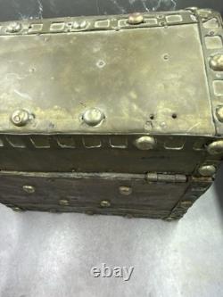 Antique Wood & Brass Hand Crafted Hinged Half Round Top Storage Box Vintage