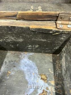 Antique Wood & Brass Hand Crafted Hinged Half Round Top Storage Box Vintage