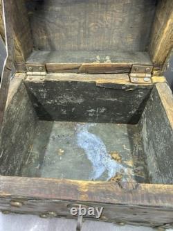 Antique Wood & Brass Hand Crafted Hinged Half Round Top Storage Box Vintage