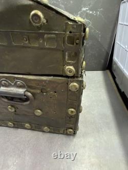 Antique Wood & Brass Hand Crafted Hinged Half Round Top Storage Box Vintage