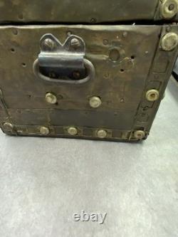 Antique Wood & Brass Hand Crafted Hinged Half Round Top Storage Box Vintage