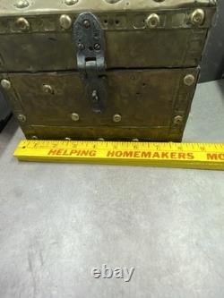 Antique Wood & Brass Hand Crafted Hinged Half Round Top Storage Box Vintage