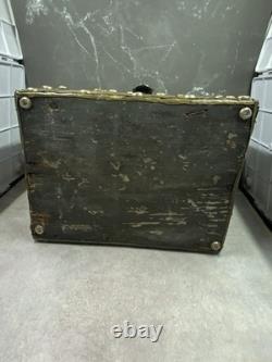Antique Wood & Brass Hand Crafted Hinged Half Round Top Storage Box Vintage