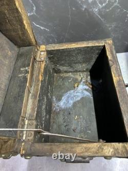 Antique Wood & Brass Hand Crafted Hinged Half Round Top Storage Box Vintage