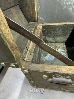 Antique Wood & Brass Hand Crafted Hinged Half Round Top Storage Box Vintage