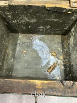 Antique Wood & Brass Hand Crafted Hinged Half Round Top Storage Box Vintage