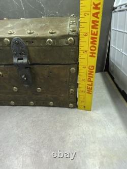 Antique Wood & Brass Hand Crafted Hinged Half Round Top Storage Box Vintage