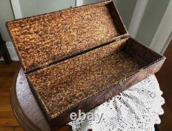 Antique Wood Burned Metal Hinged Wooden Pyrography Box
