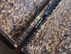 Antique Wood Burned Metal Hinged Wooden Pyrography Box