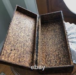 Antique Wood Burned Metal Hinged Wooden Pyrography Box