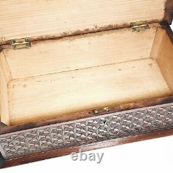 Antique Wooden Box Large Chip Carved Wood Trinket Jewellery Treasure Holder (t3)