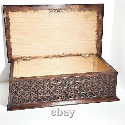 Antique Wooden Box Large Chip Carved Wood Trinket Jewellery Treasure Holder (t3)