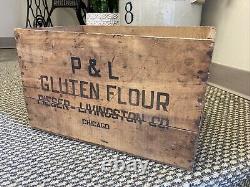 Antique Wooden Crate P & L Pieser Livingston Flour Chicago Illinois Wood Box