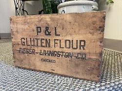 Antique Wooden Crate P & L Pieser Livingston Flour Chicago Illinois Wood Box