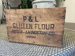 Antique Wooden Crate P & L Pieser Livingston Flour Chicago Illinois Wood Box