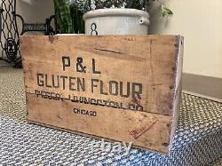 Antique Wooden Crate P & L Pieser Livingston Flour Chicago Illinois Wood Box