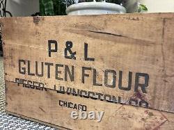 Antique Wooden Crate P & L Pieser Livingston Flour Chicago Illinois Wood Box