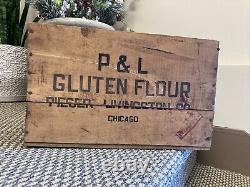 Antique Wooden Crate P & L Pieser Livingston Flour Chicago Illinois Wood Box