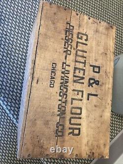 Antique Wooden Crate P & L Pieser Livingston Flour Chicago Illinois Wood Box