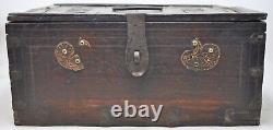 Antique Wooden Storage Chest Box Original Old Hand Crafted Brass Metal Fitted