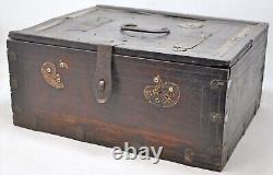 Antique Wooden Storage Chest Box Original Old Hand Crafted Brass Metal Fitted