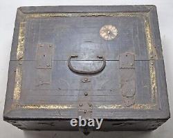 Antique Wooden Storage Chest Box Original Old Hand Crafted Brass Metal Fitted