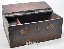 Antique Wooden Storage Chest Box Original Old Hand Crafted Brass Metal Fitted