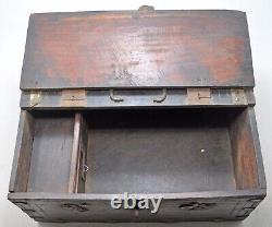 Antique Wooden Storage Chest Box Original Old Hand Crafted Brass Metal Fitted