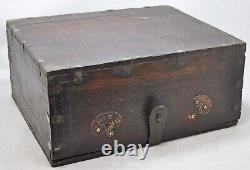 Antique Wooden Storage Chest Box Original Old Hand Crafted Brass Metal Fitted