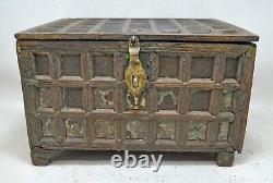 Antique Wooden Very Fine Geometrical Dowry Storage Box Original Old Hand Crafted