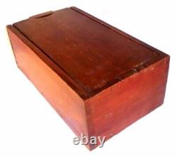 Antique Yellow Pine Wooden Primitive Candle Box with Slide Lid Red Wash Finish