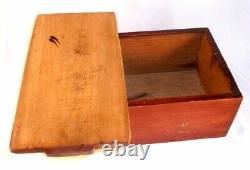 Antique Yellow Pine Wooden Primitive Candle Box with Slide Lid Red Wash Finish