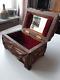 Antique Tramp Art Wood And Velvet Box With Mirror