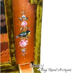 Antique victorian silk embroidered flowers birds velvet Jewelry box 19th