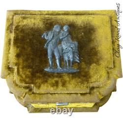 Antique victorian silk embroidered flowers birds velvet Jewelry box 19th