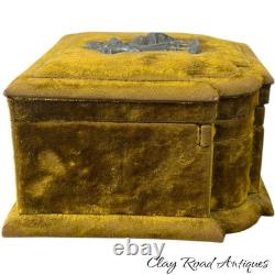 Antique victorian silk embroidered flowers birds velvet Jewelry box 19th