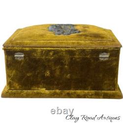 Antique victorian silk embroidered flowers birds velvet Jewelry box 19th Antique victorian silk embroidered flowers birds velvet Jewelry box 19th
